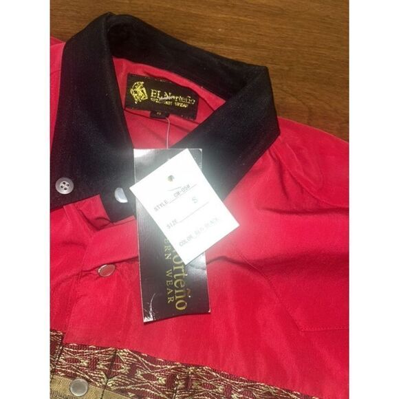 El Norteno Western Shirt Mens Small Red/Black Button Up Pearl Snap Cowboy Horse - Picture 2 of 5